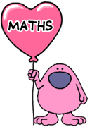 Busy Things Pink Man holding a love maths heart balloon