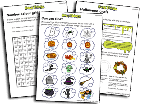 Halloween hunt, number grid and creepy crafts