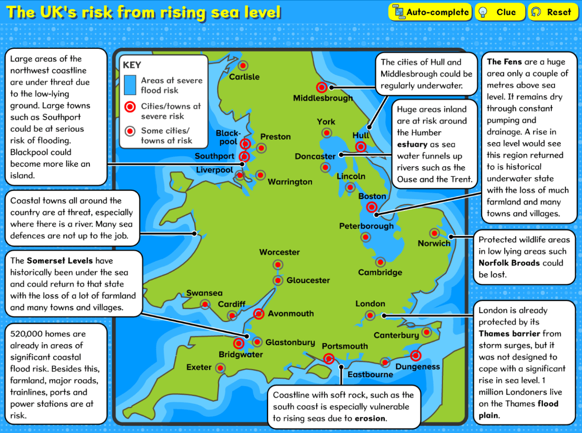 Screenshot of rising sea levels jigsaw