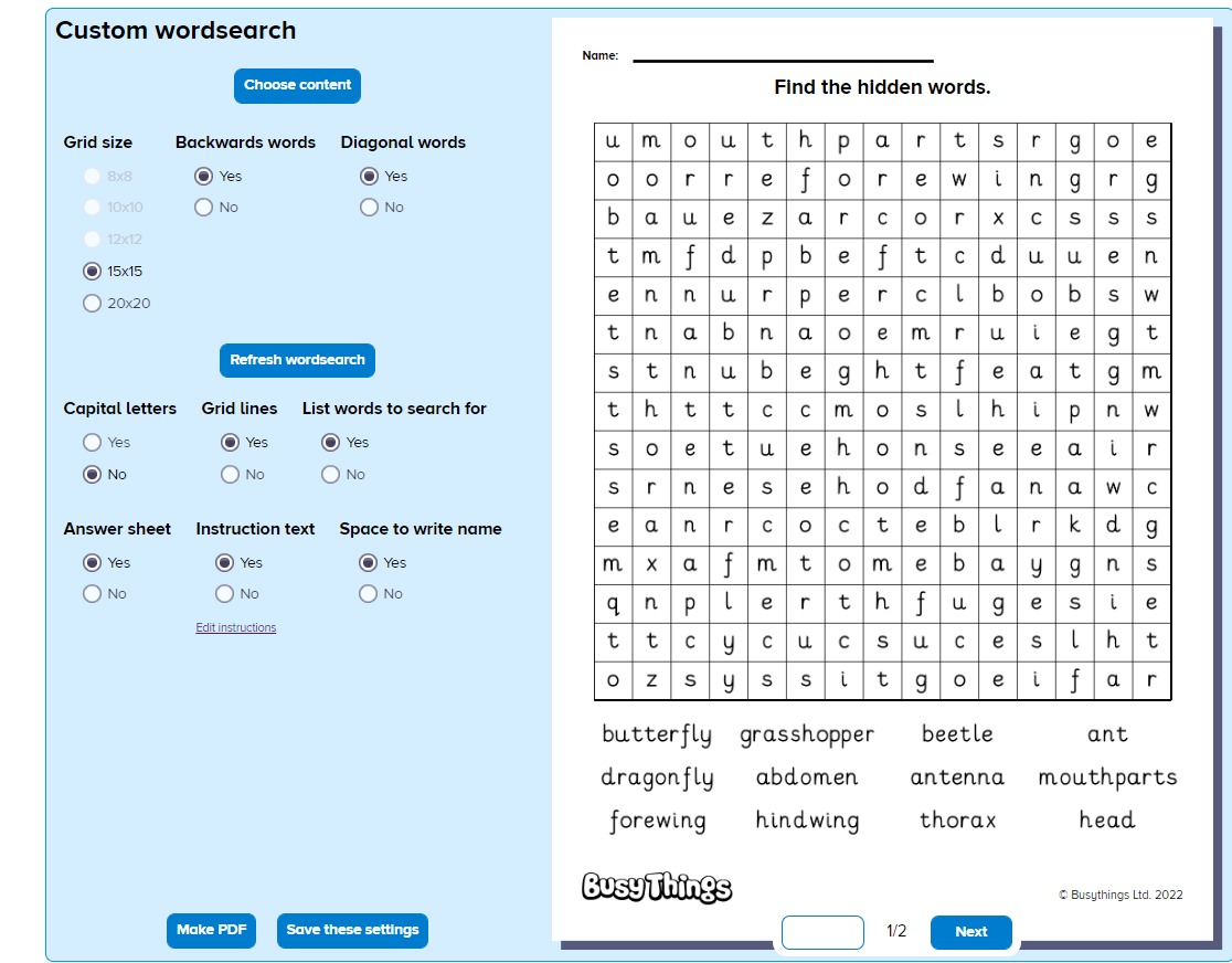 Wordsearch printable