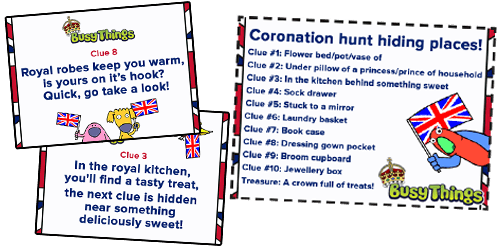 Free Coronation Treasure hunt clue examples