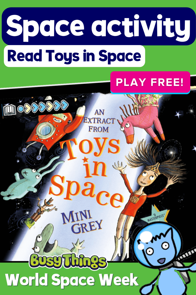 Space activity for kids: read toys in space