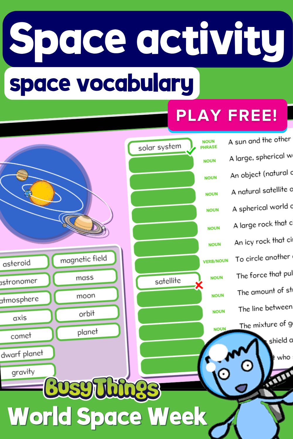 Space activity for kids: space vocabularly