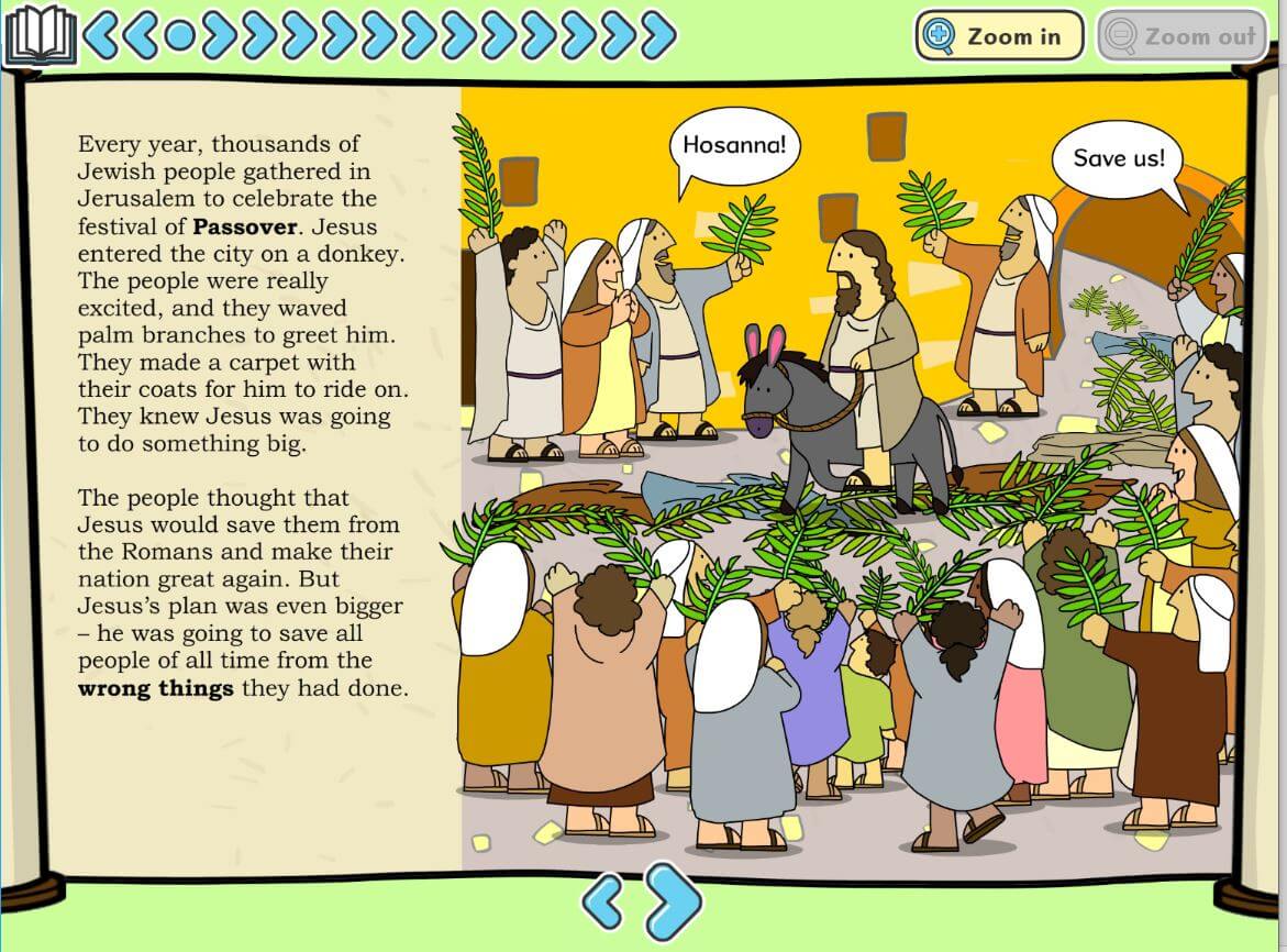 Screenshot from the Easter Story book activity