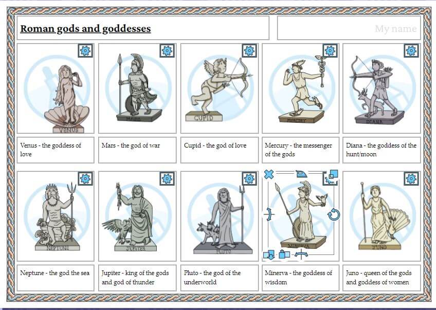 Roman gods and goddesses activity screenshot