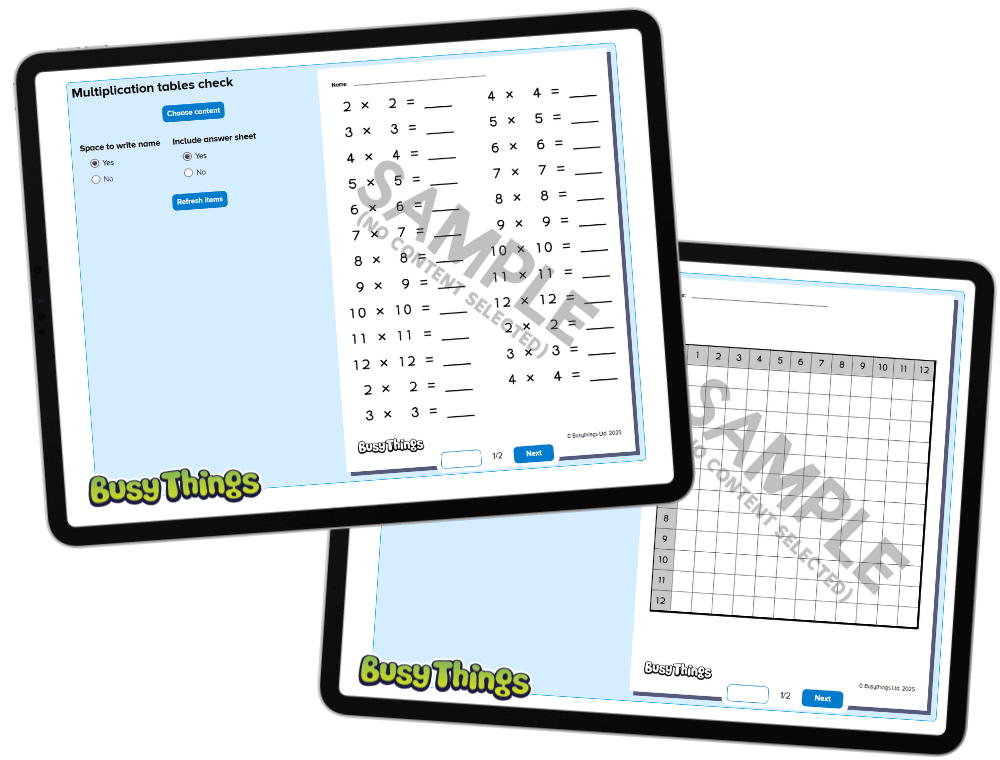 Year 4 Multiplication Table Check Resource Maker Tool on Busy Things