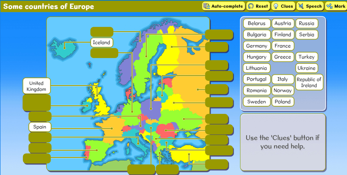 Screenshot of our European countries activity