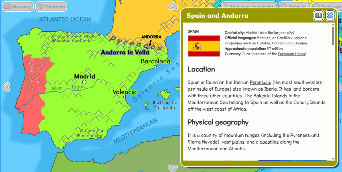 Screenshot of our Interactive map of Europe activity