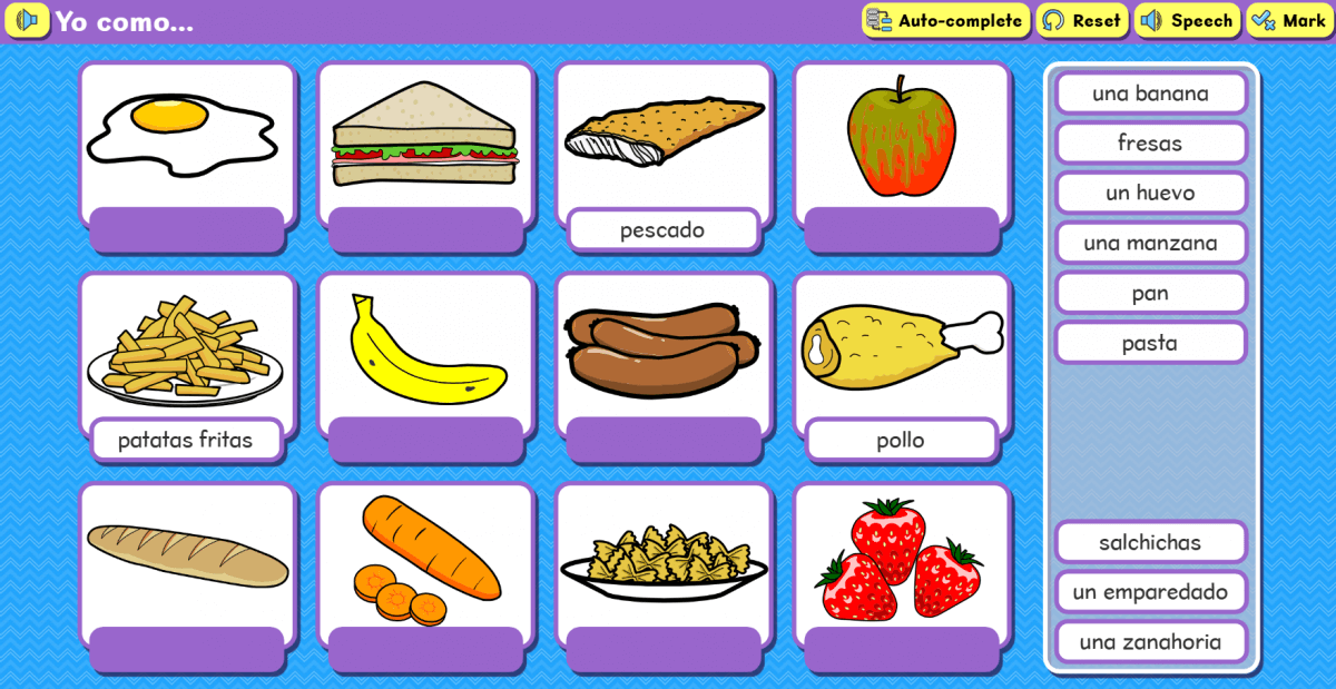 Spanish food activity screenshot